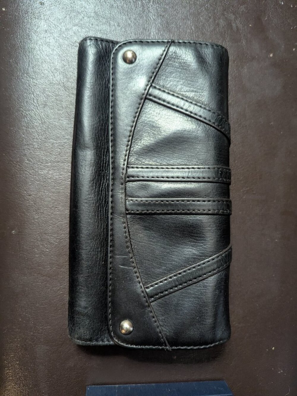 B. Makowsky black leather wallet with leopard print vintage